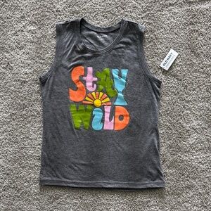Old Navy Kids Graphic Tank Top - Charcoal with Multicolor Print